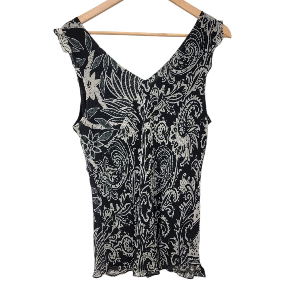 Vintage ICE Top Womens XL‎ Black Y2K Silk Fairy Ruffles Sheer Romantic Floral - Picture 2 of 14